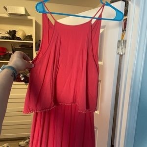 Dark coral spaghetti strap dress.